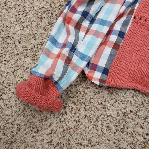3231 Size XXL Upcycled Sweater Button Down Shirt Combo. In Blue and Salmon Color - Picture 2 of 6